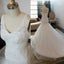 Crochet Pattern V Neck Beaded Trumpet Dramatic Lace Wedding Dress, WG641