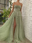 Gorgeous A-line Sweetheart Slit Tulle Sparkle Prom Dresses, FC6518