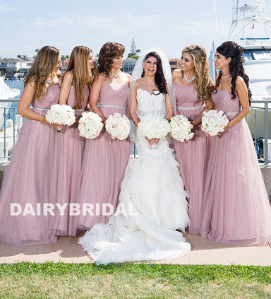 Simple Sweet Heart Bridesmaid Dress, Long Tulle Backless Floor-Length Cheap Bridesmaid Dress, D651