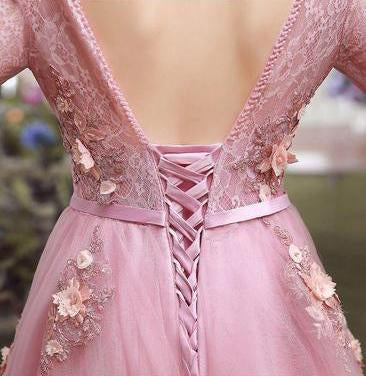 Long Prom Dress, V-Neck Prom Dress, Tulle Prom Dress, A-Line Prom Dress, Long Sleeve Prom Dress, Applique Prom Dress, Party Dresses, Evening Dresses, LB0693