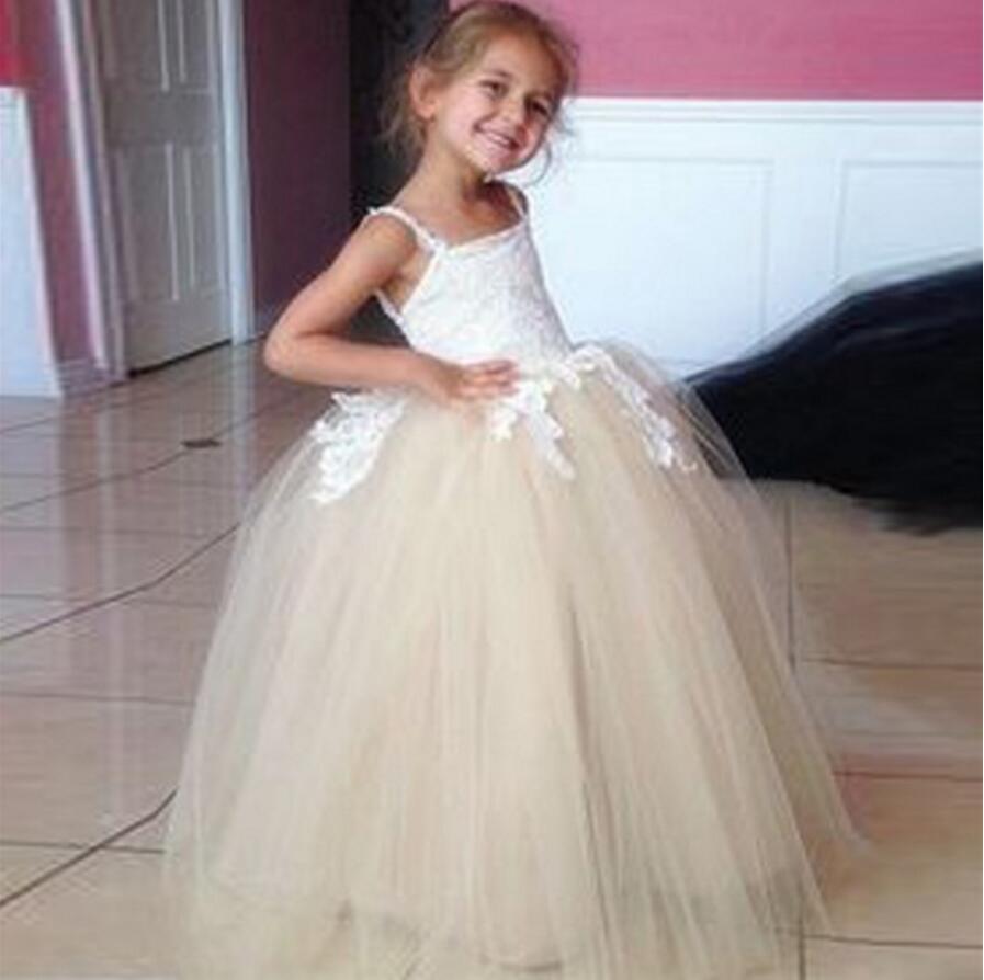 Tulle Applique Spaghetti Straps Backless Flower Girl Dresses, Lovely Tutu Dresses, FGS007