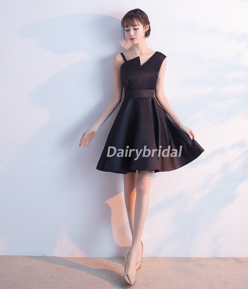 Short Homecoming Dress, Satin Homecoming Dress, Black Homecoming Dress, Simple Junior School Dress, Sleeveless Homecoming Dress, DA898