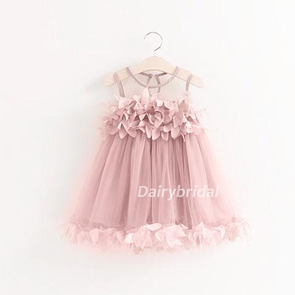 Pink Sleeveless Tulle Popular Tulle Flower Girl Dresses, Cheap Little Girl Dresses,  DA904