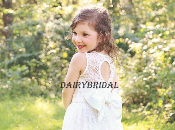 Lace Sleeveless Flower Girl Dresses with Bowknot, Lovely Little Girl Dresses,  DA946