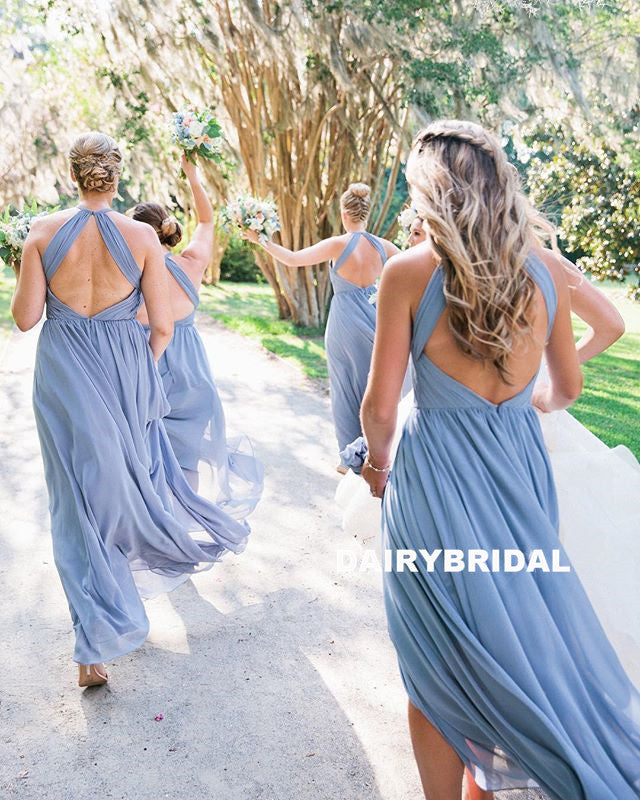 Cheap A-Line Chiffon Bridesmaid Dress, Pleated Backless Sexy Bridesmaid Dress, D980