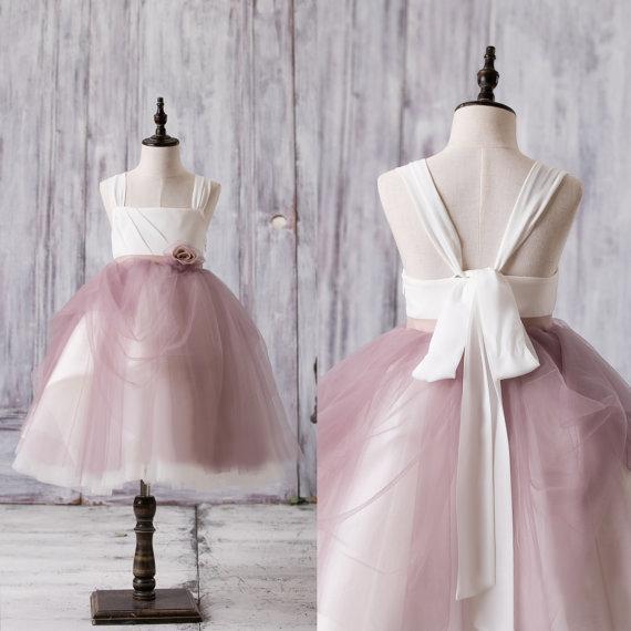 Newest Arrival Strap White Top Dusty Rose Tulle Cute Flower Girl Dresses, FG012