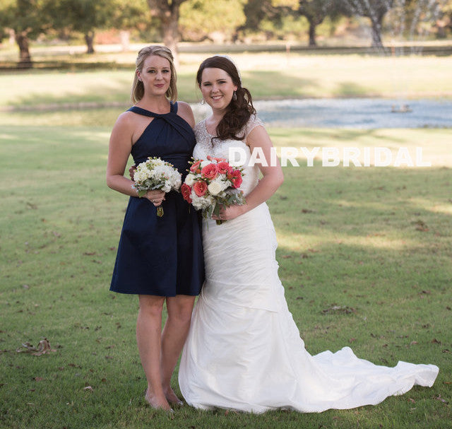 Short A-Line Cheap Bridesmaid Dress, Knee-Length Bridesmaid Dress, D1032