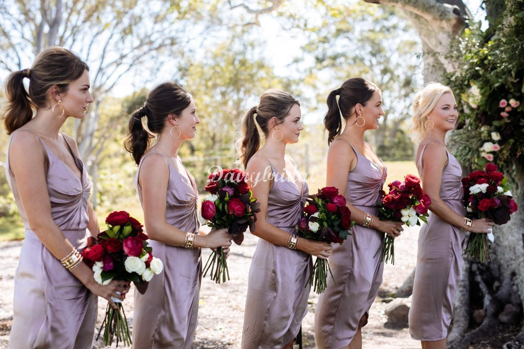 Unique High-low Pleated Elastic Satin Bridesmaid Dress, FC5054