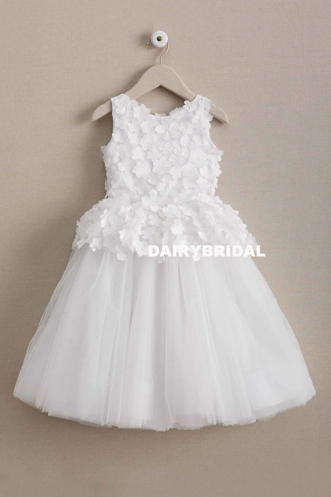 Applique Simple Tulle Flower Girl Dresses, Cheap Flower Lovely Little Girl Dresses, D1000