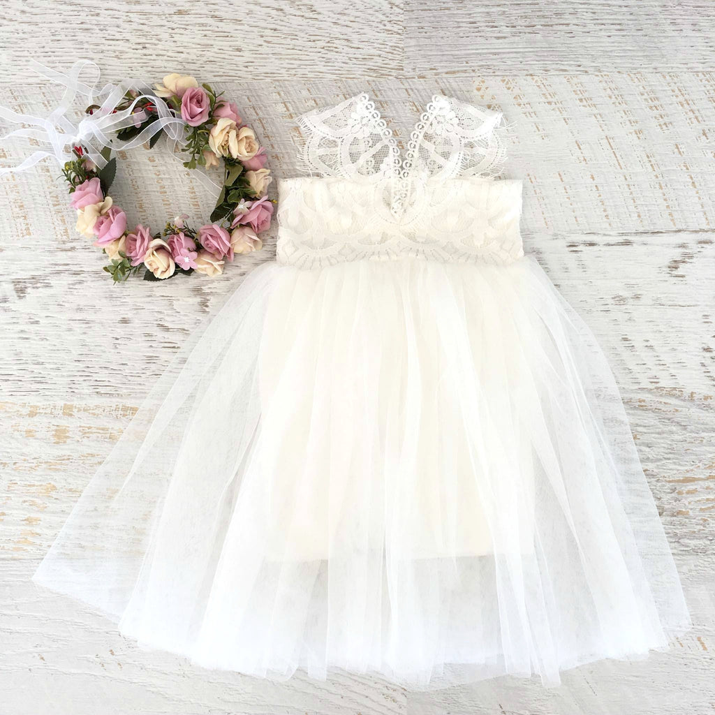 A-Line Lace Sleeveless Tulle Flower Girl Dresses, Lovely Little Girl Dresses, FC1203