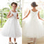 White Tulle Round Neckline Flower Girl Dresses, Applique Popular Little Girl Dresses, D994