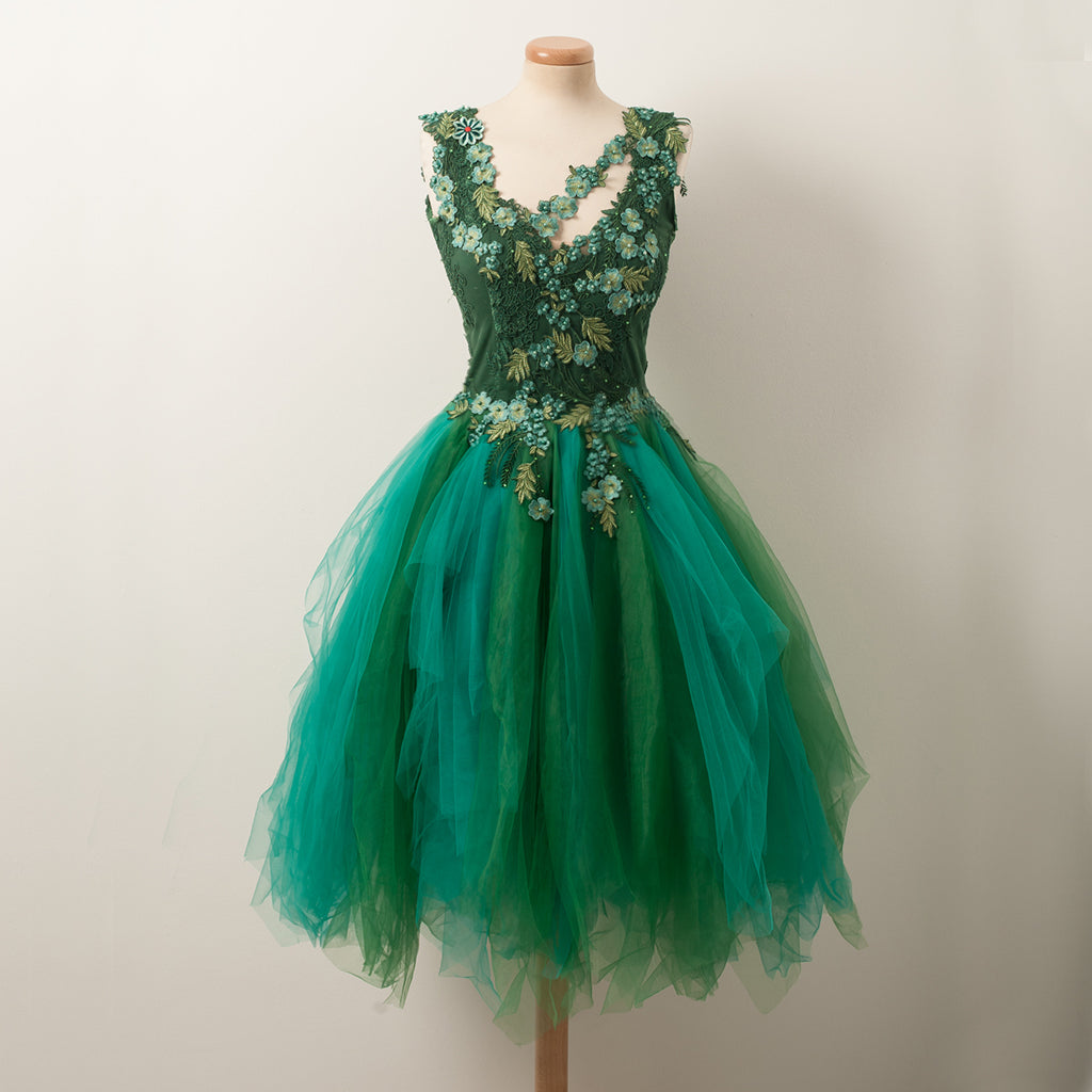 Forest Green A-Line Beaded Homecoming Dress, Tulle Sleeveless Applique Homecoming Dress, D1315