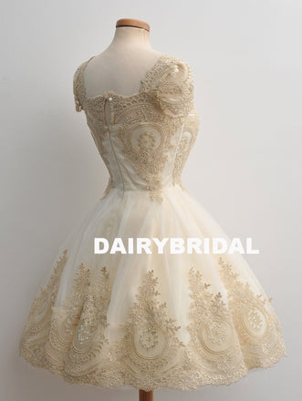 Elegant Lace Cheap Homecoming Dress, Cap Sleeve Tulle A-Line Homecoming Dress, D1322