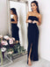 Black Straight Neckline Mermaid Backless Slit Prom Dresses, FC2030