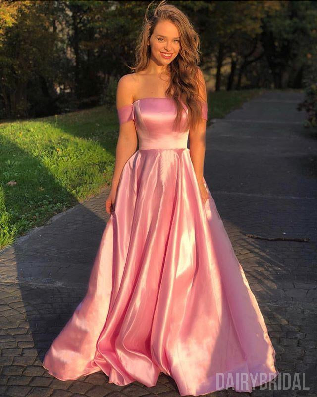 Off Shoulder Straight Neckline A-Line Backless Prom Dresses, FC2100