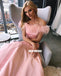 Cute Pink Satin Mermaid Off Shoulder Backless Elegant Prom Dresses, FC2397