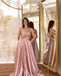 One Shoulder A-line Satin Backless Slit Prom Dress with Pockets, FC3774