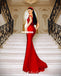 Off Shoulder Red Appliques Mermaid Backless Long Prom Dresses, FC4275