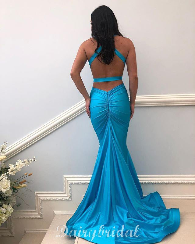 Charming V-neck Sexy Mermaid Backless Long Prom Dresses, FC3784