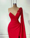 Stunning Mermaid Red Soft Satin One-Shoulder Long Prom Dresses, FC6266