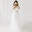 Vintage Two Pieces Cap Sleeve Lace Top White Lace Long A-Line Tulle Backless Wedding Dresses, D840